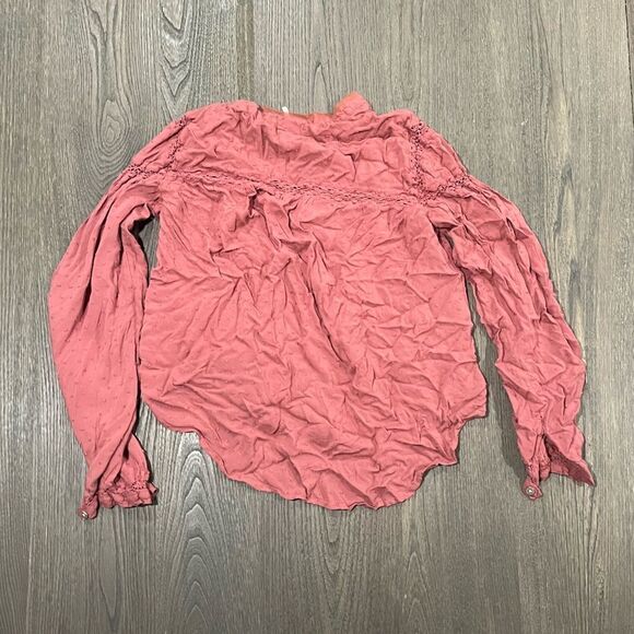 Free People Rose Pink Rayon Button Front Blouse Swiss Dot Size S - Picture 6 of 8